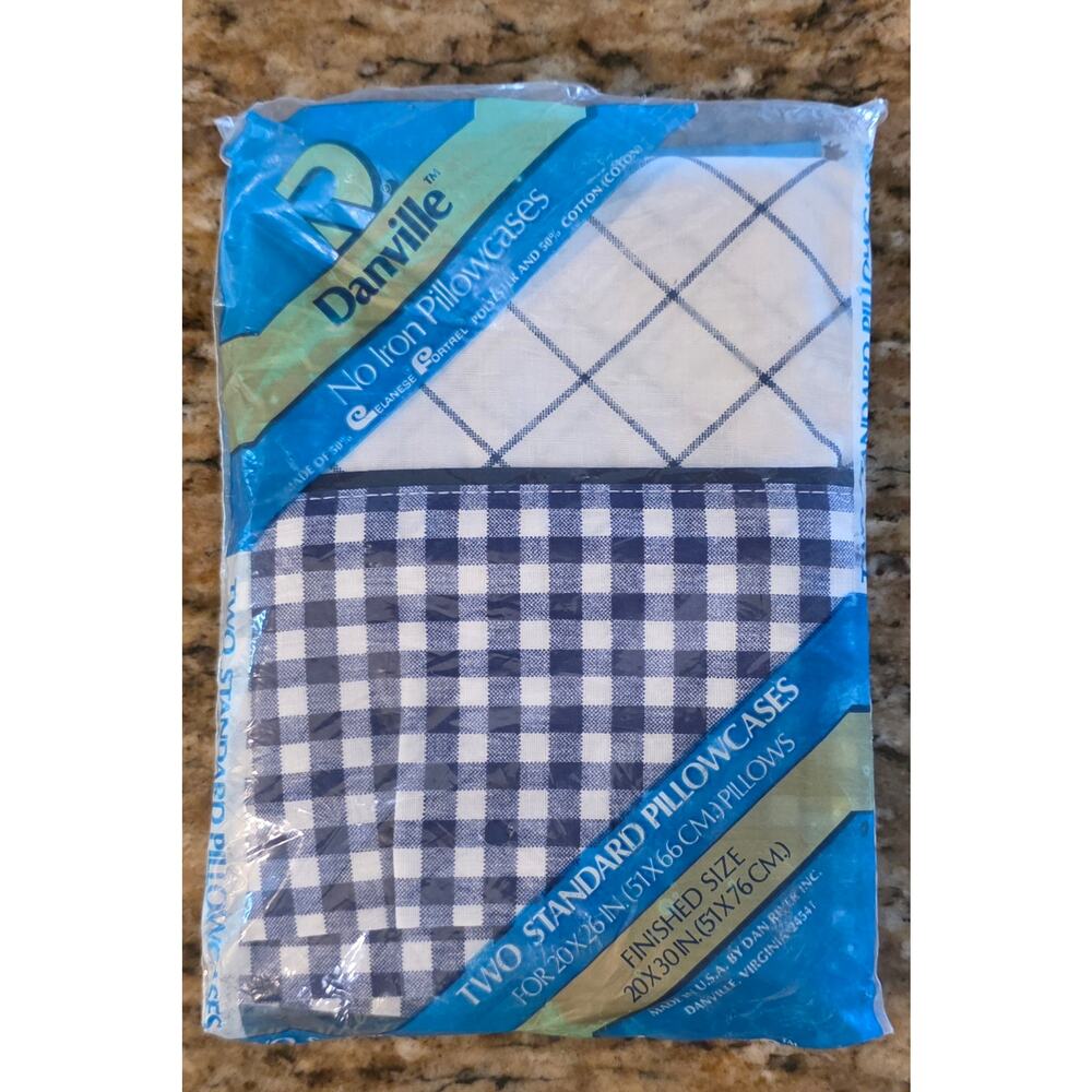 Vintage Danville‎ No Iron Pillowcases by Dan River New checkered stripe